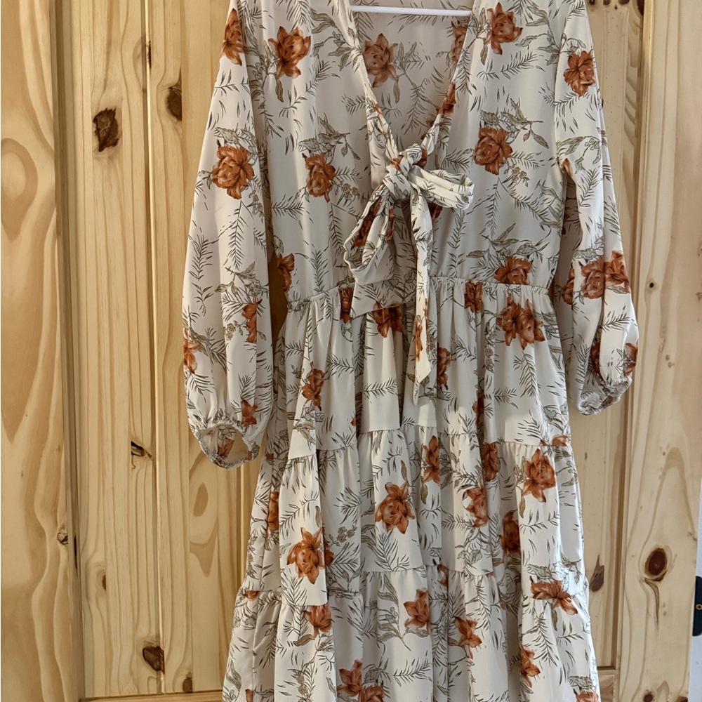 Saints & Hearts Floral Long Sleeve Dress with Tie Front